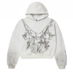 Distressed Chain Hoodie Heather White