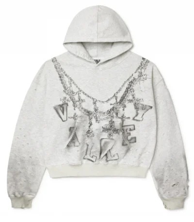 Distressed Chain Hoodie Heather White