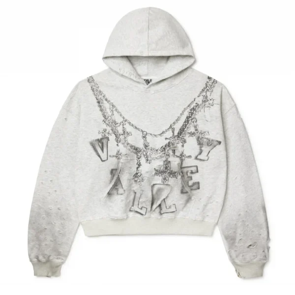 Distressed Chain Hoodie Heather White